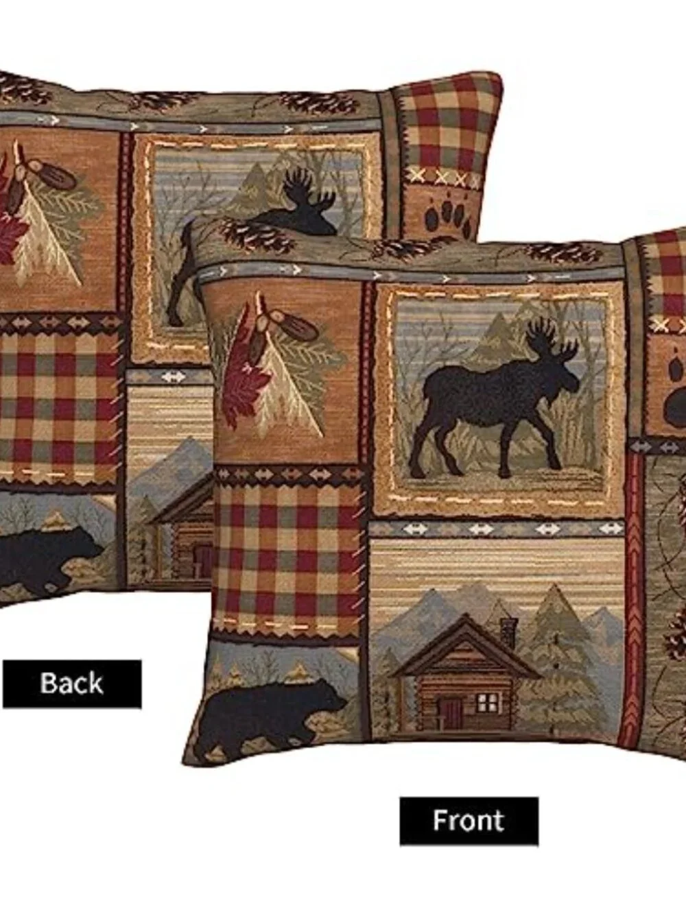Set of 2 Square 18x18 inch Retro Brown Throw Pillow‎ Covers Rustic Lodge Bear